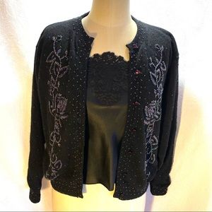 Vtg heavily beaded M/L black with iridescent beads.